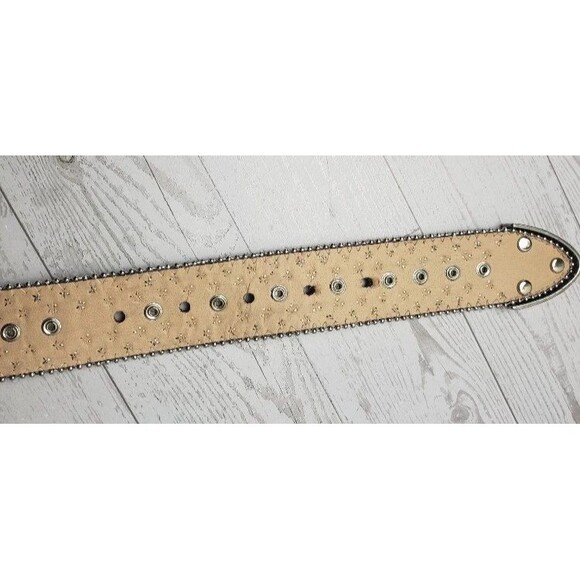 Guess Women’s Western Rhinestone Studded Belt Silver Engraved Buckle Black M - Picture 5 of 6